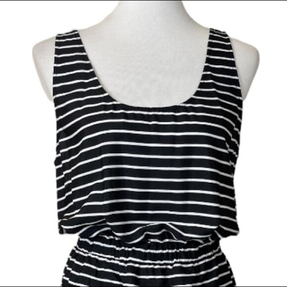 LOFT New Women's Dress Scoop Neck Elastic Waist Black & White Stripe Size L - Picture 5 of 10